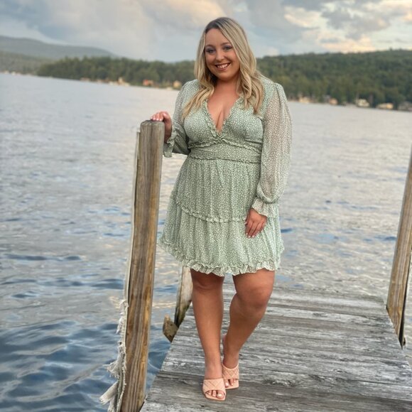 Long Sleeve Ruffle Layer A Line Chiffon Swing Mini Dress - Picture 5 of 5